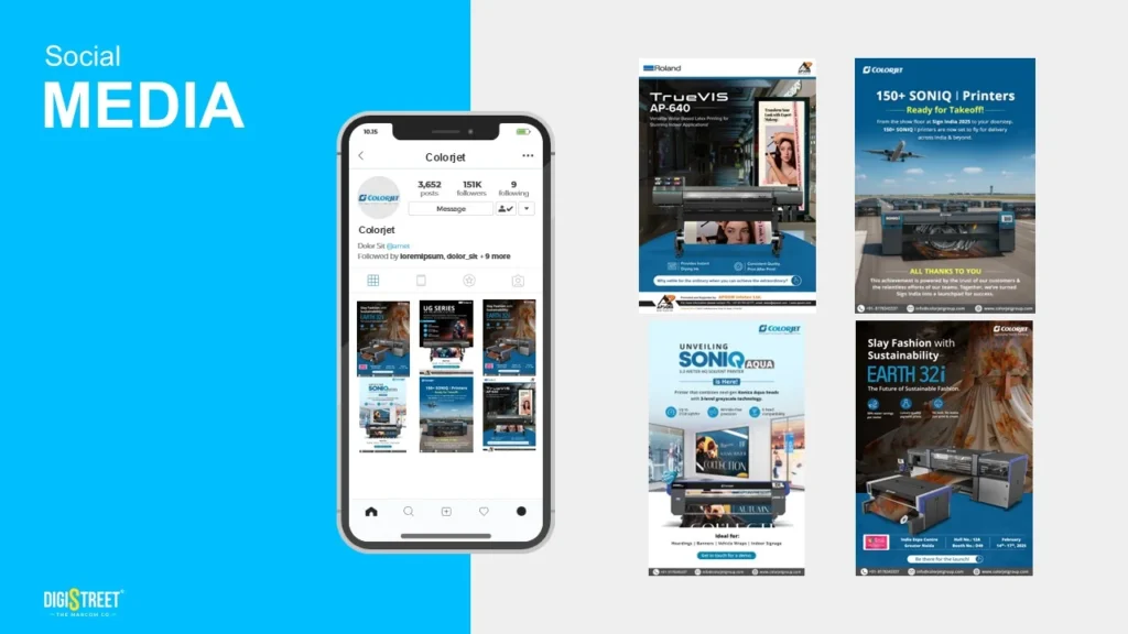 Branded social media content system for ColorJet, a manufacturing brand