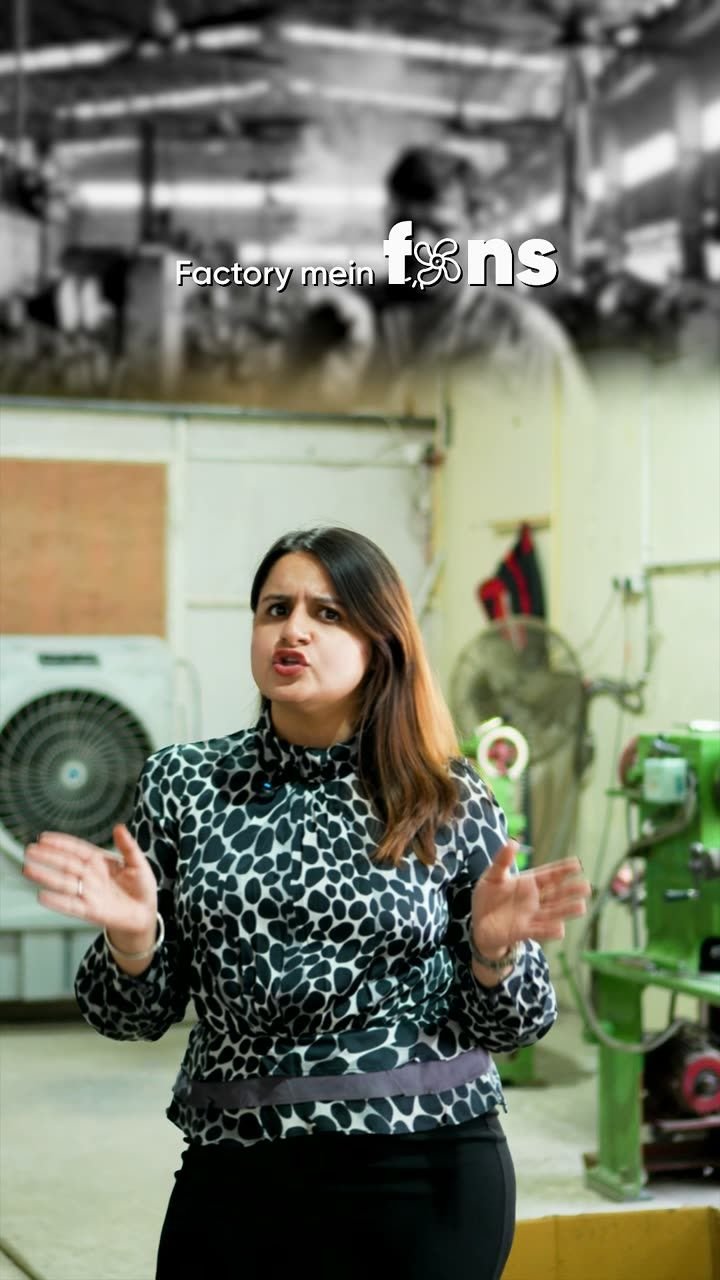 Action Aire: Action Aire, a B2B UGC film shot on the factory floor, with Hinglish on-screen text that reads "Factory mein fans".