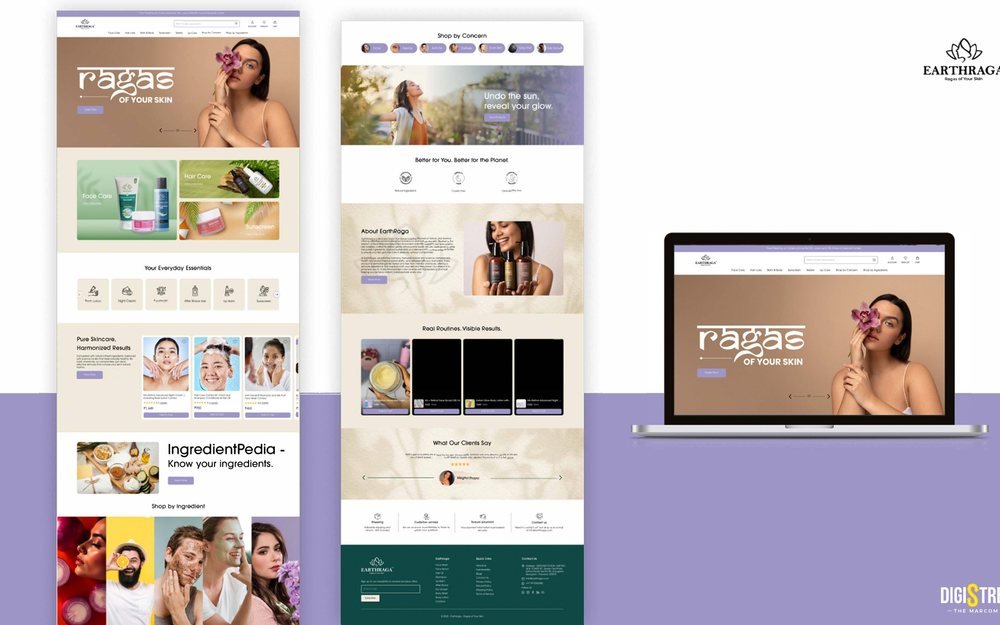 EarthRaga skincare ecommerce website design by DigiStreet Media