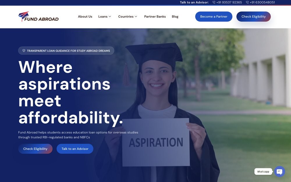 Fund Abroad education loan website design by DigiStreet Media