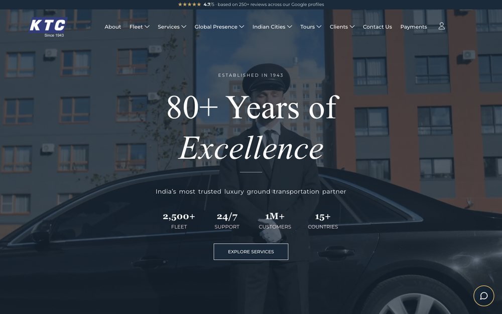 KTC India car rental website design by DigiStreet Media