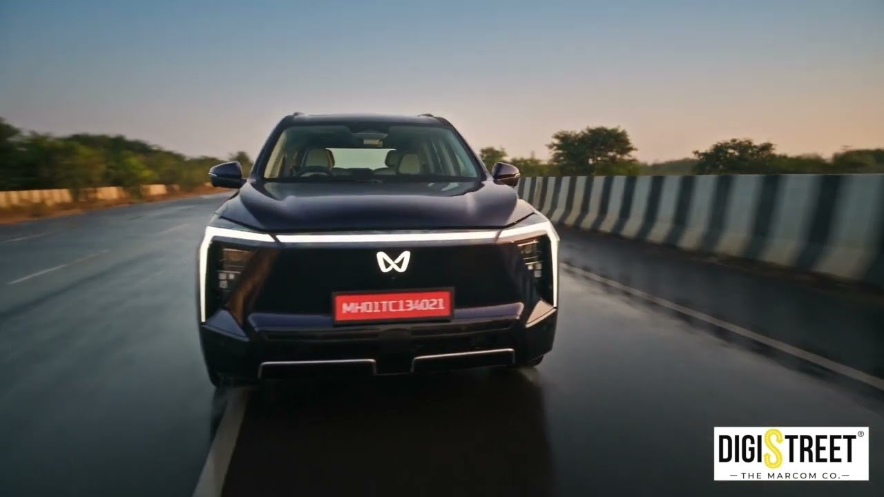 Mahindra XEV 9e AI concept film poster in a cinema frame from DigiStreet work