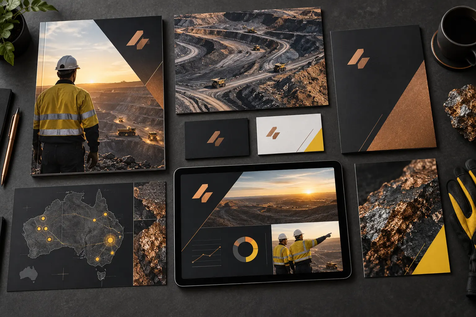 Concept corporate brand collateral for an Australian mining and resources company