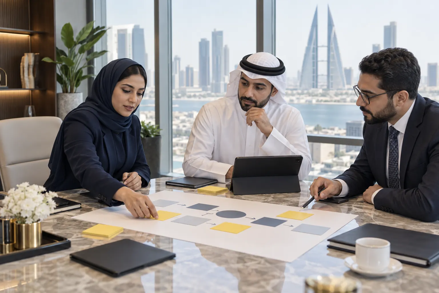 Bahrain fintech marketing team planning a compliant customer journey in Manama