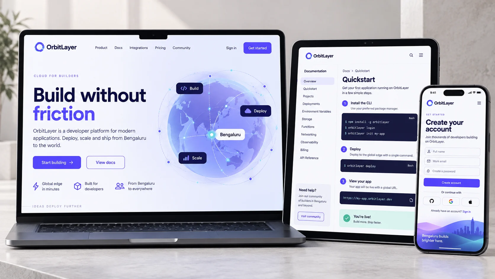 Bangalore original responsive website design concept shown on desktop, tablet and mobile