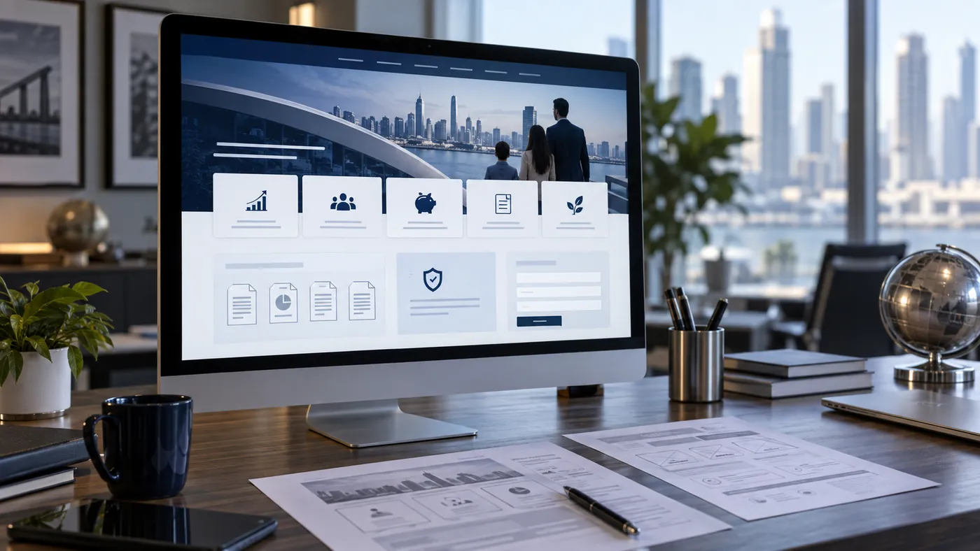 BFSI website design with organized service information, disclosures and a clear contact form