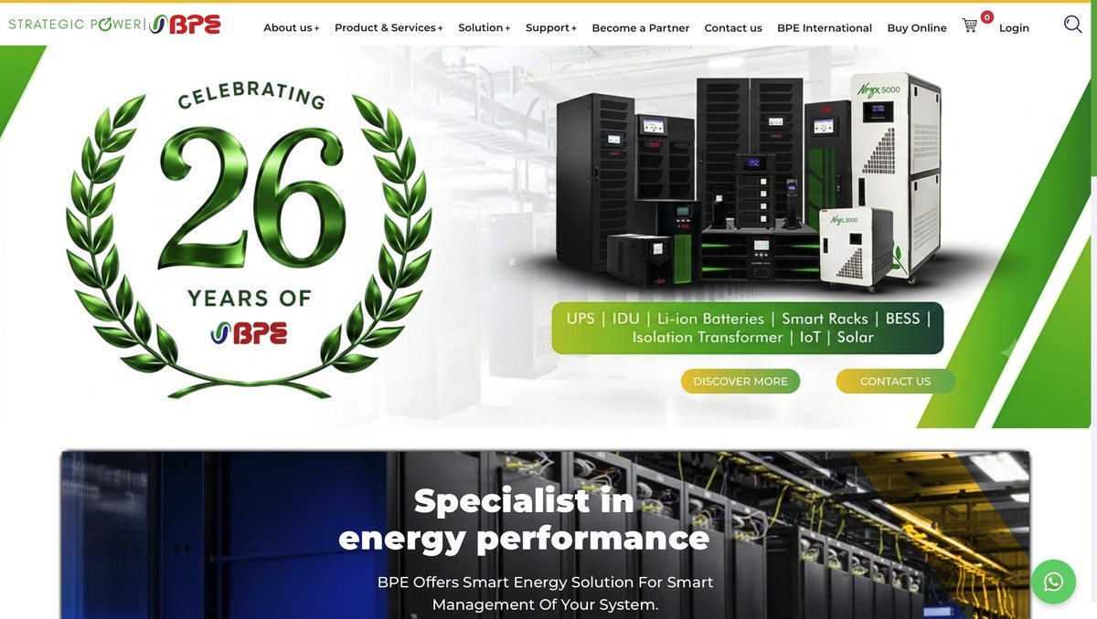 The previous BPE website design on WordPress, with a Celebrating 26 Years hero