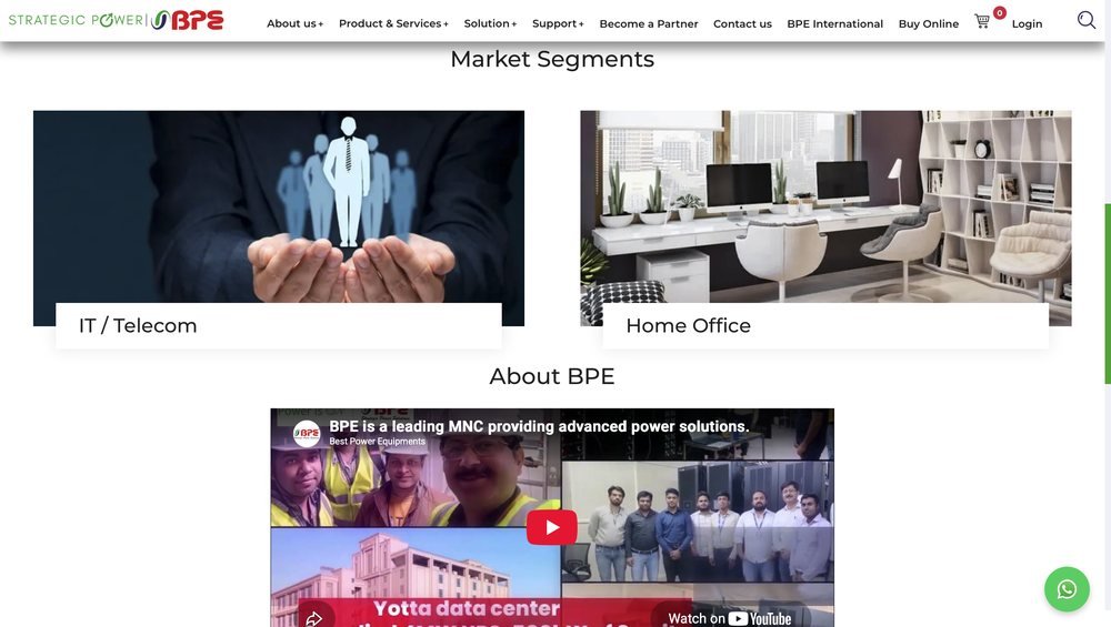 The old BPE website market segments section listing IT Telecom and Home Office