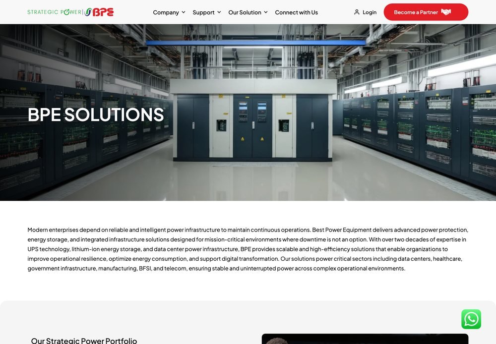 BPE power solutions overview page designed by DigiStreet Media
