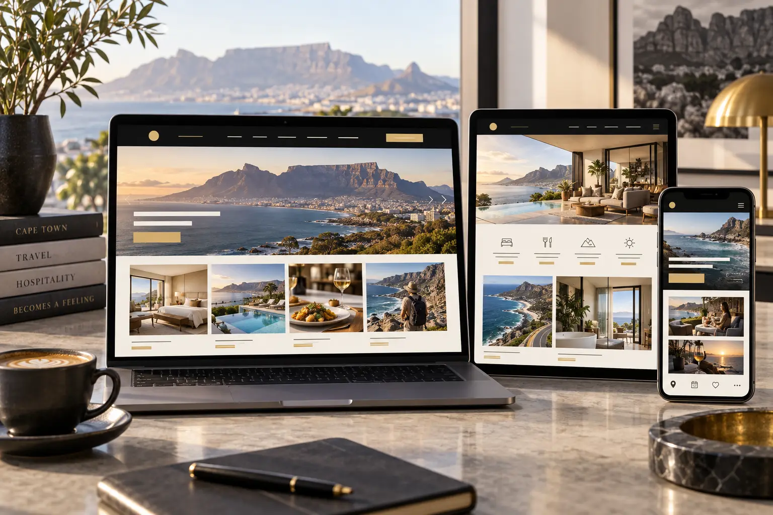 Concept responsive website mockups for a Cape Town tourism and hospitality brand