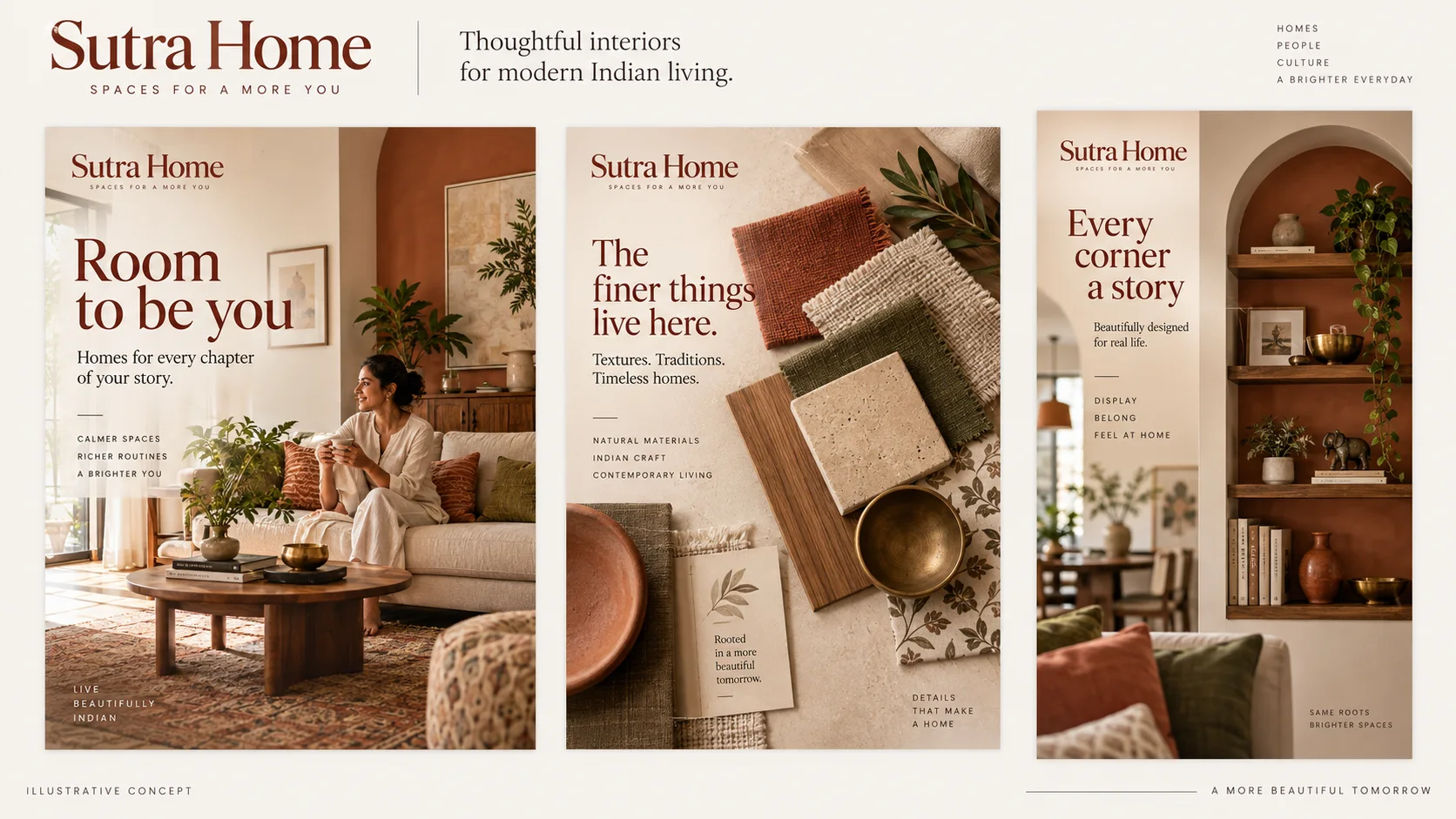Sutra Home illustrative social campaign concept for a Delhi business brief