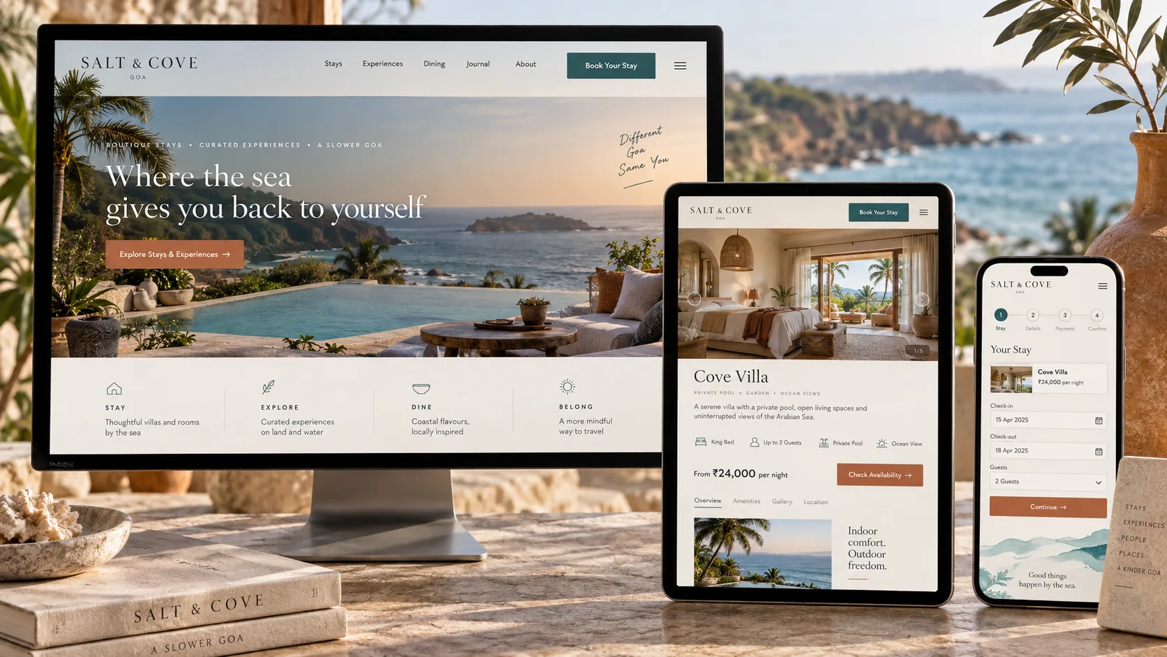 Original Goa hospitality responsive website and mobile booking design concept
