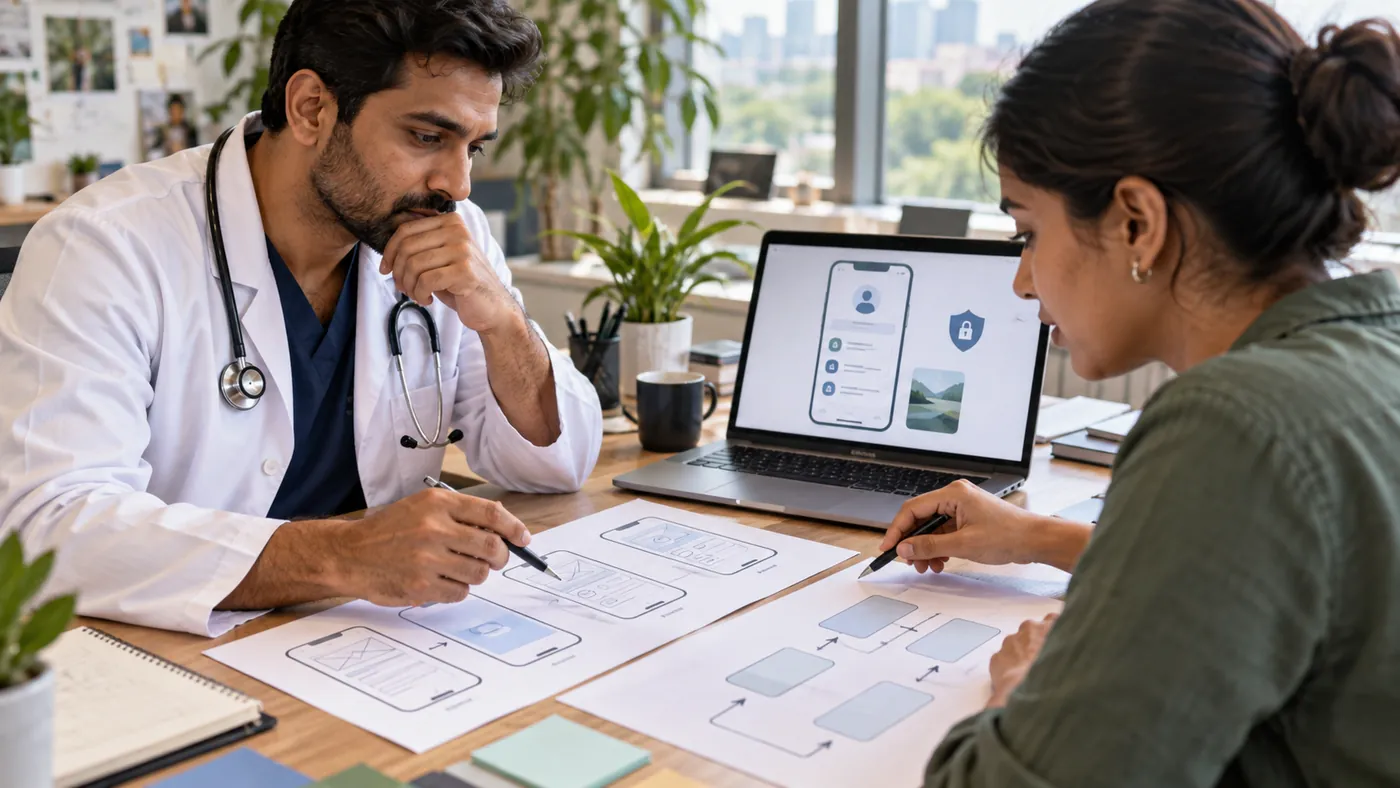 Clinician and designer planning privacy-aware healthcare mobile app user flows