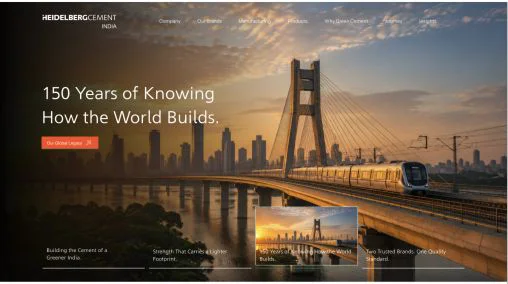 Heidelberg Materials India heritage website section showing 150 years of global building experience