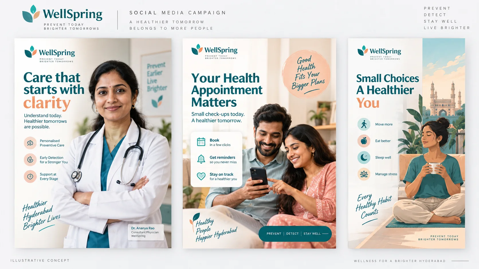 WellSpring illustrative social campaign concept for a Hyderabad business brief