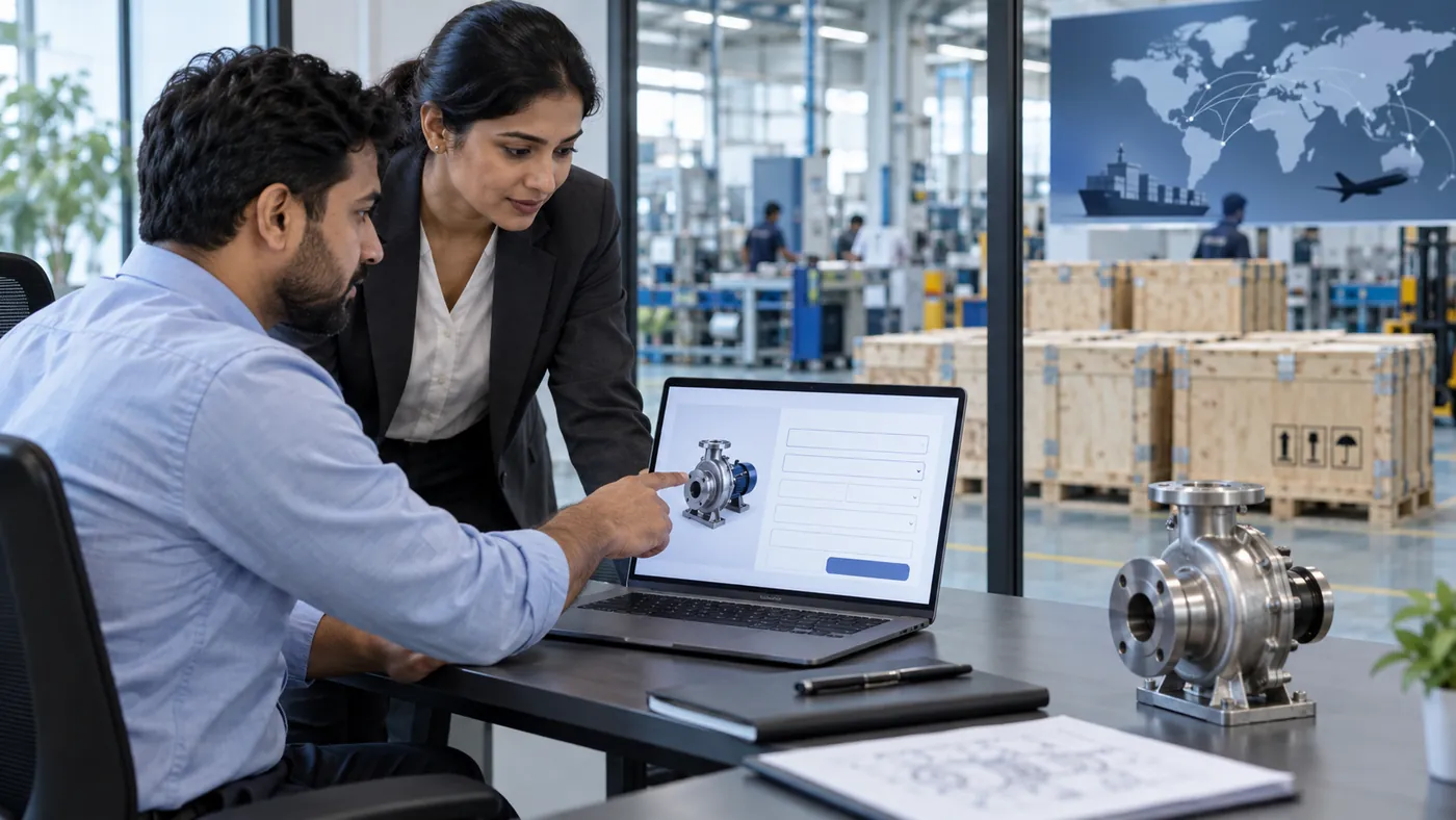 Industrial export professionals reviewing a structured website RFQ form