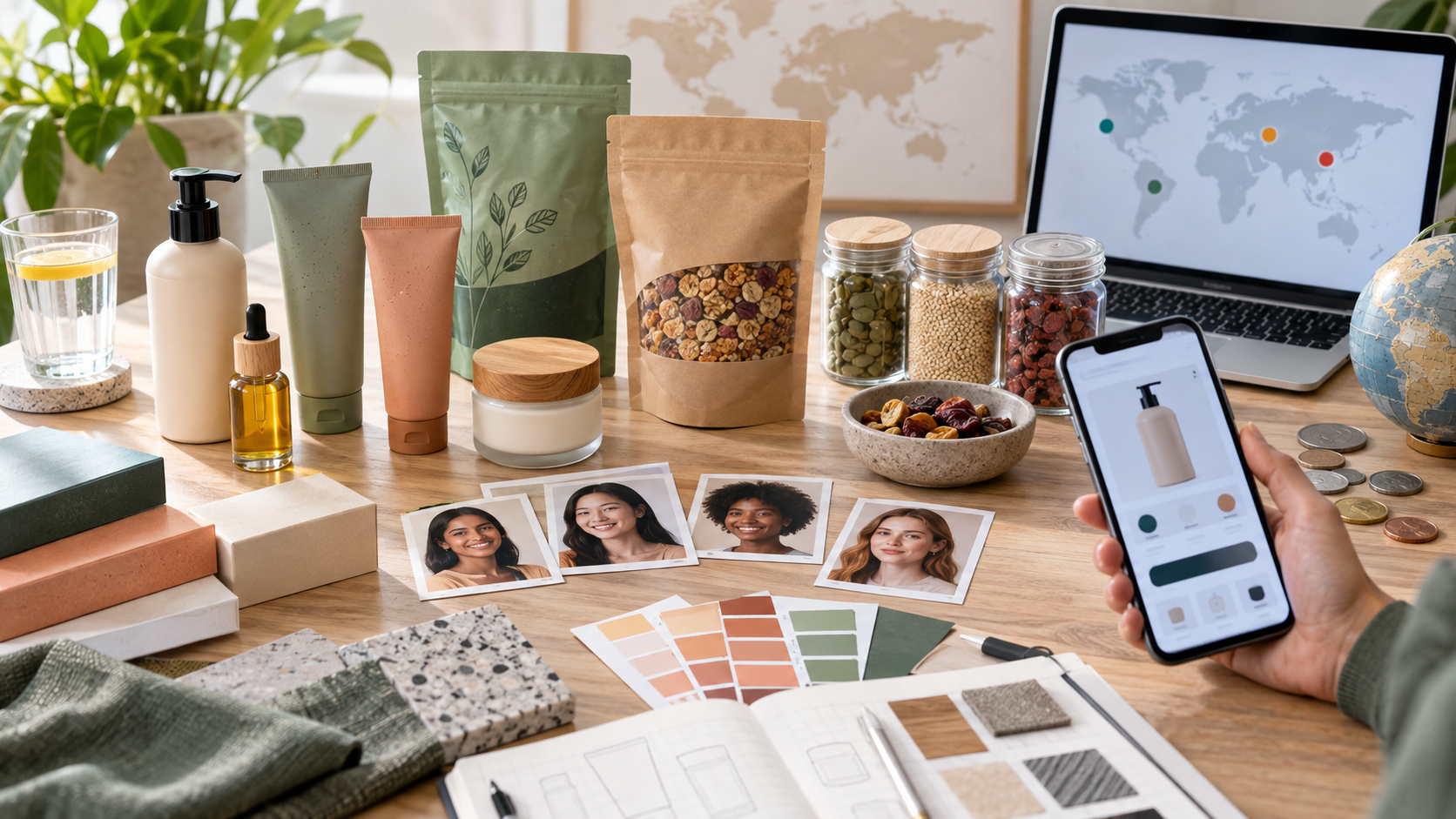 Unbranded D2C packaging and market materials for international brand localisation
