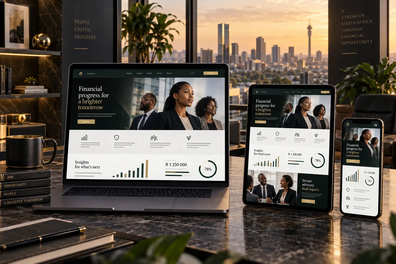 Concept responsive website mockups for a Johannesburg financial technology company