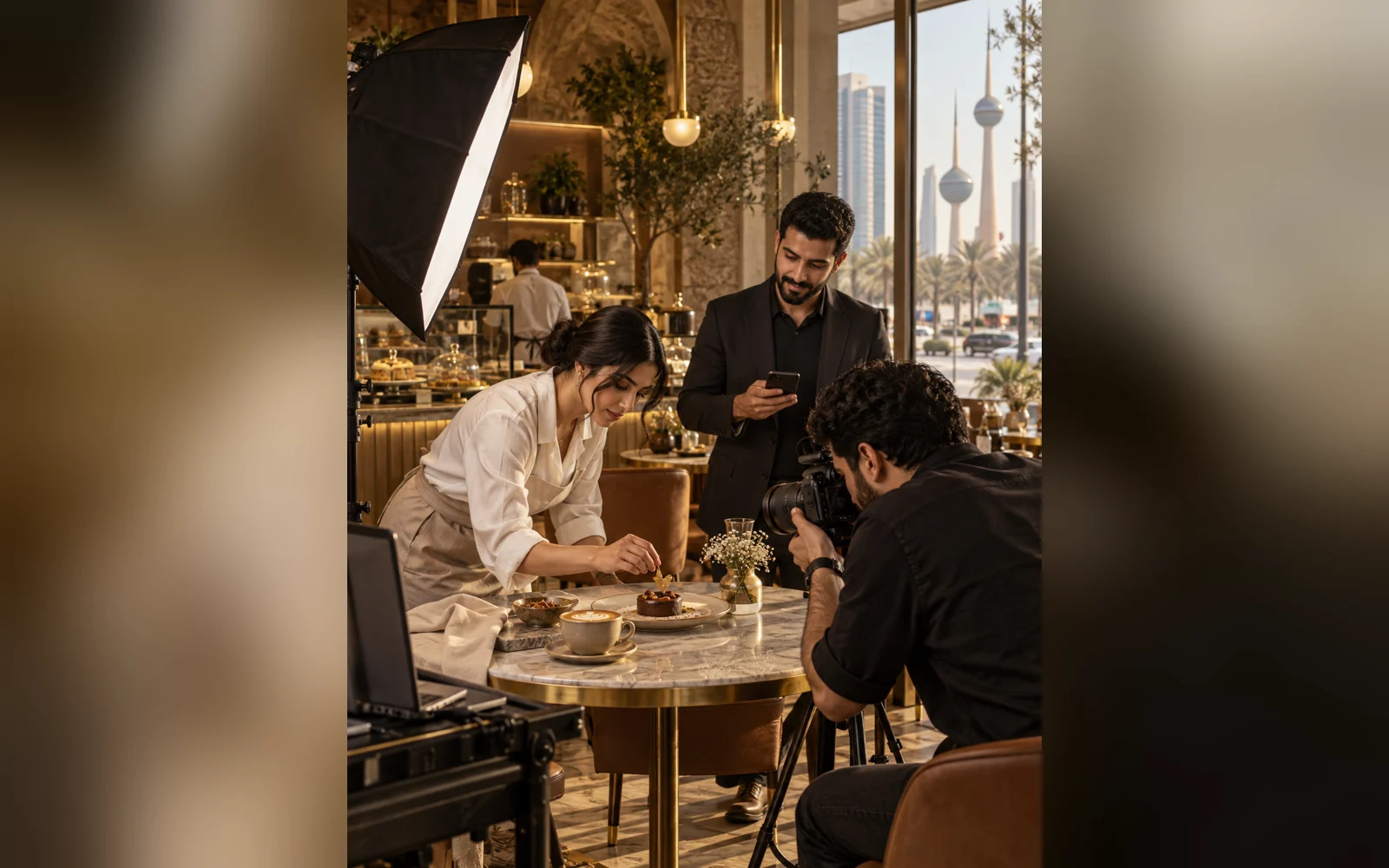 Creative team producing social media content for a premium cafe in Kuwait City
