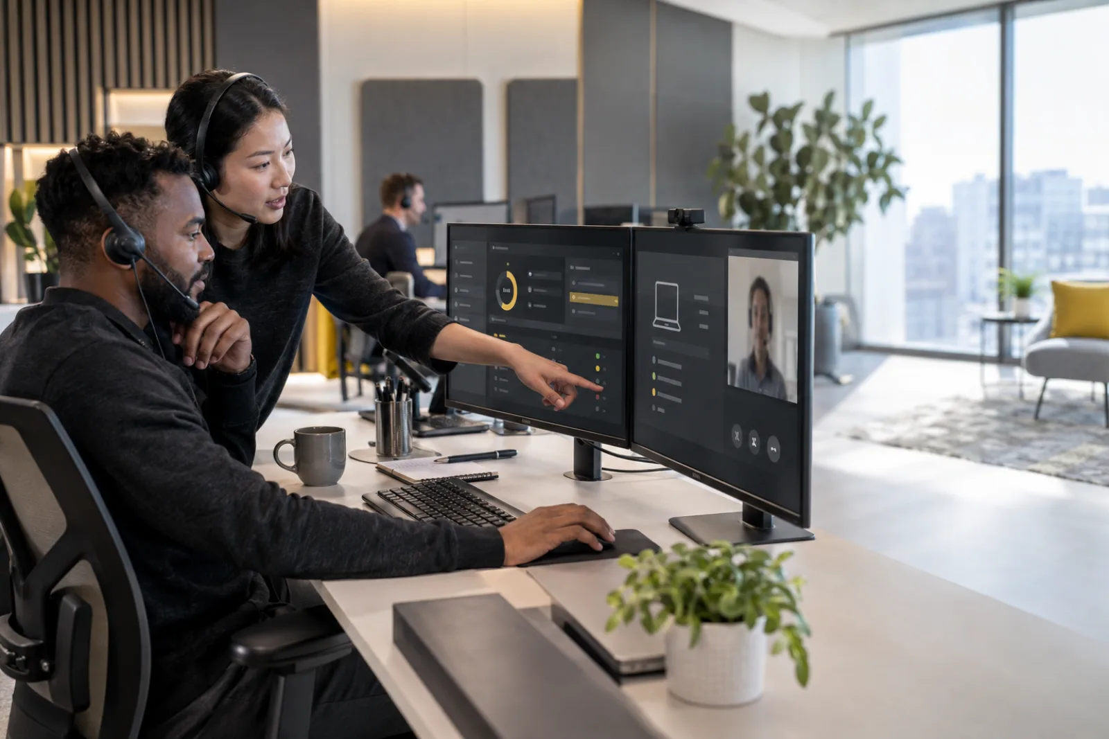 Managed IT help desk specialists providing remote endpoint support to a business user