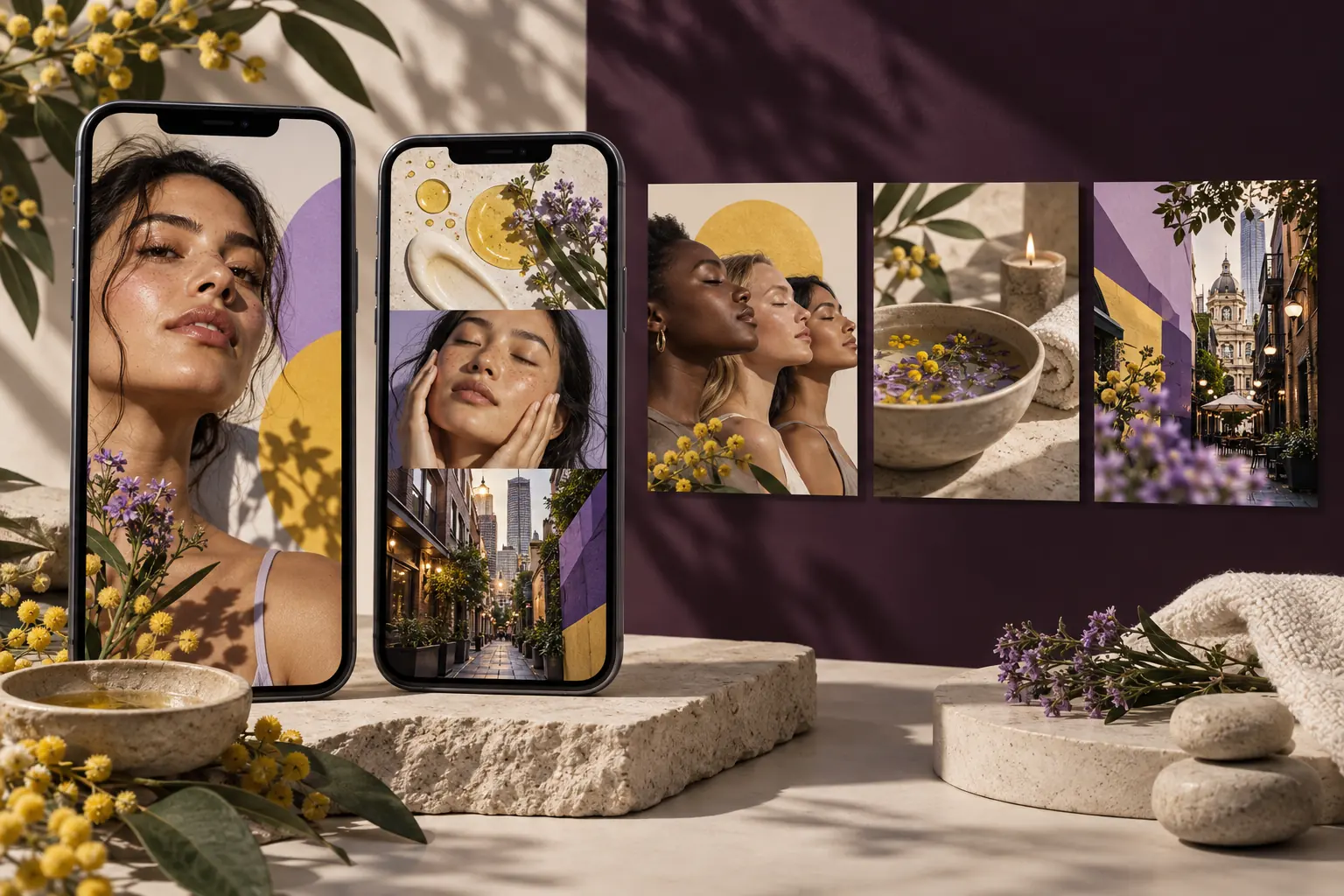 Concept social media campaign mockups for a Melbourne beauty and wellness brand