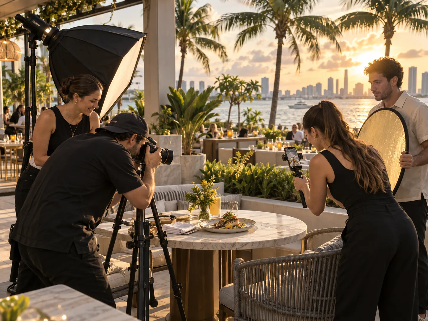 Miami hospitality content production team photographing social media assets