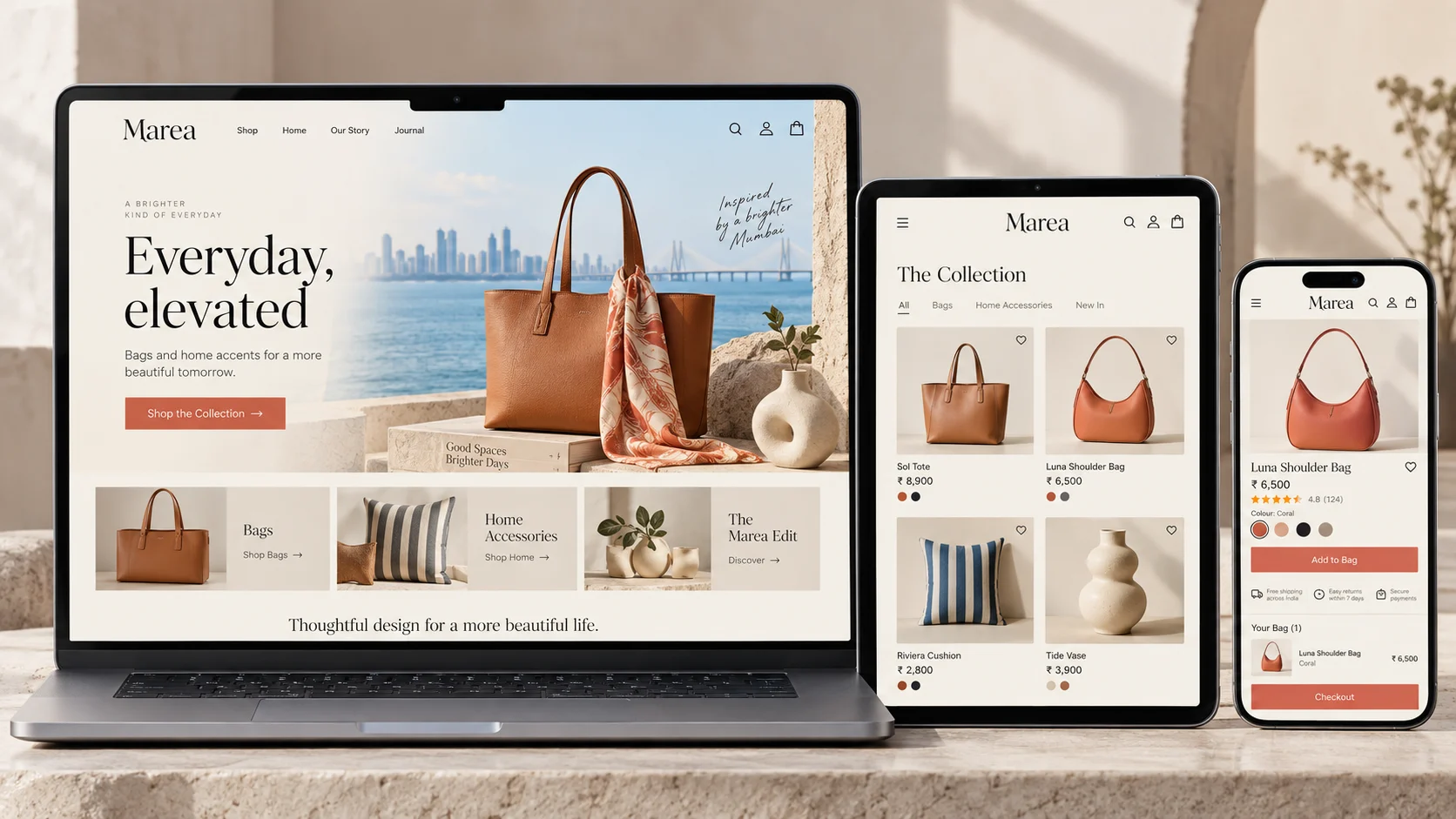 Mumbai original responsive website design concept shown on desktop, tablet and mobile