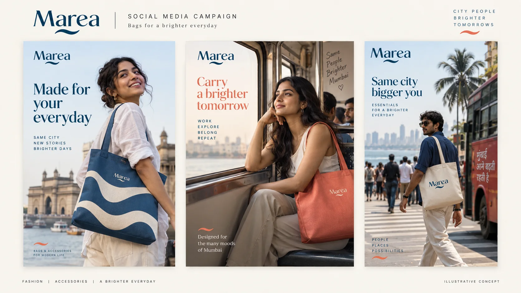 Marea illustrative social campaign concept for a Mumbai business brief