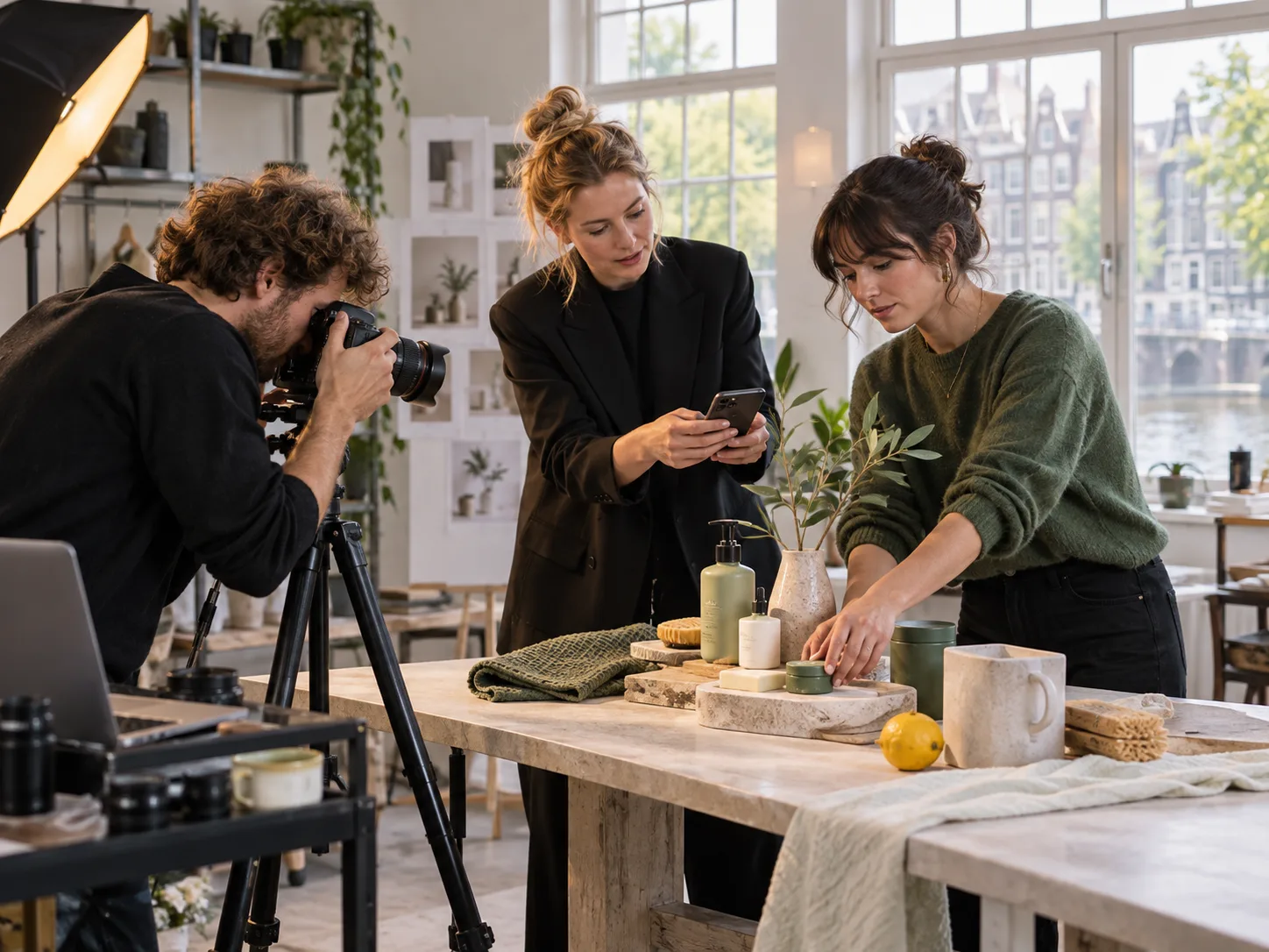 Ecommerce content team producing sustainable brand assets in an Amsterdam studio