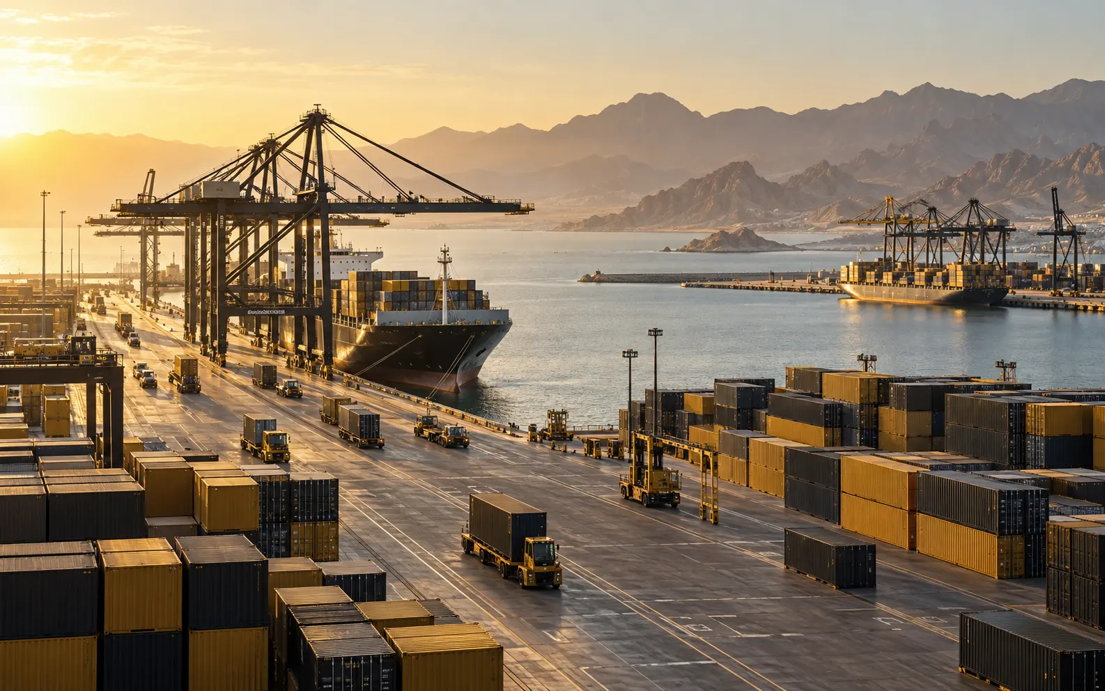 Modern port and logistics infrastructure representing Oman B2B digital marketing sectors