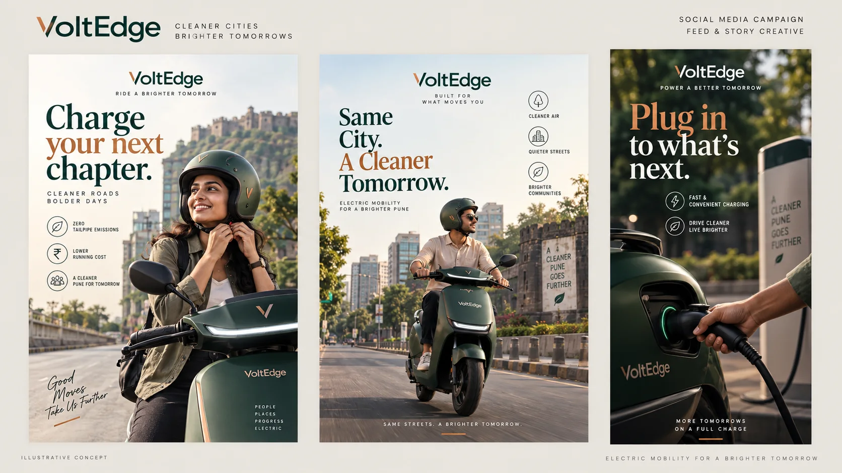 VoltEdge illustrative social campaign concept for a Pune business brief