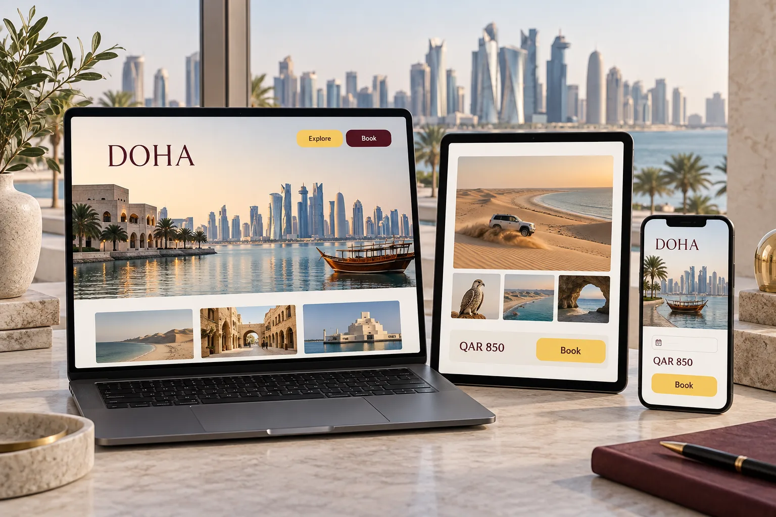 Sample responsive website and mobile booking experience designed for the Qatar market