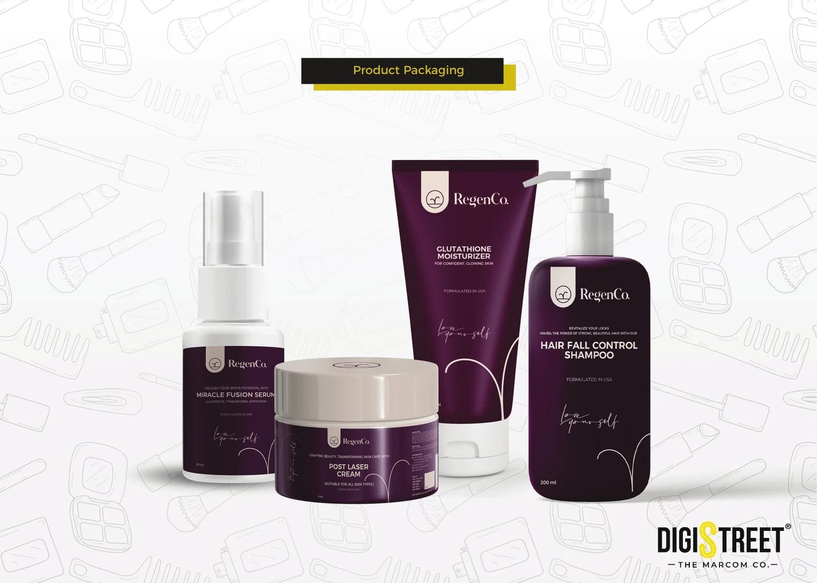 RegenCo skincare and haircare product packaging by DigiStreet Media