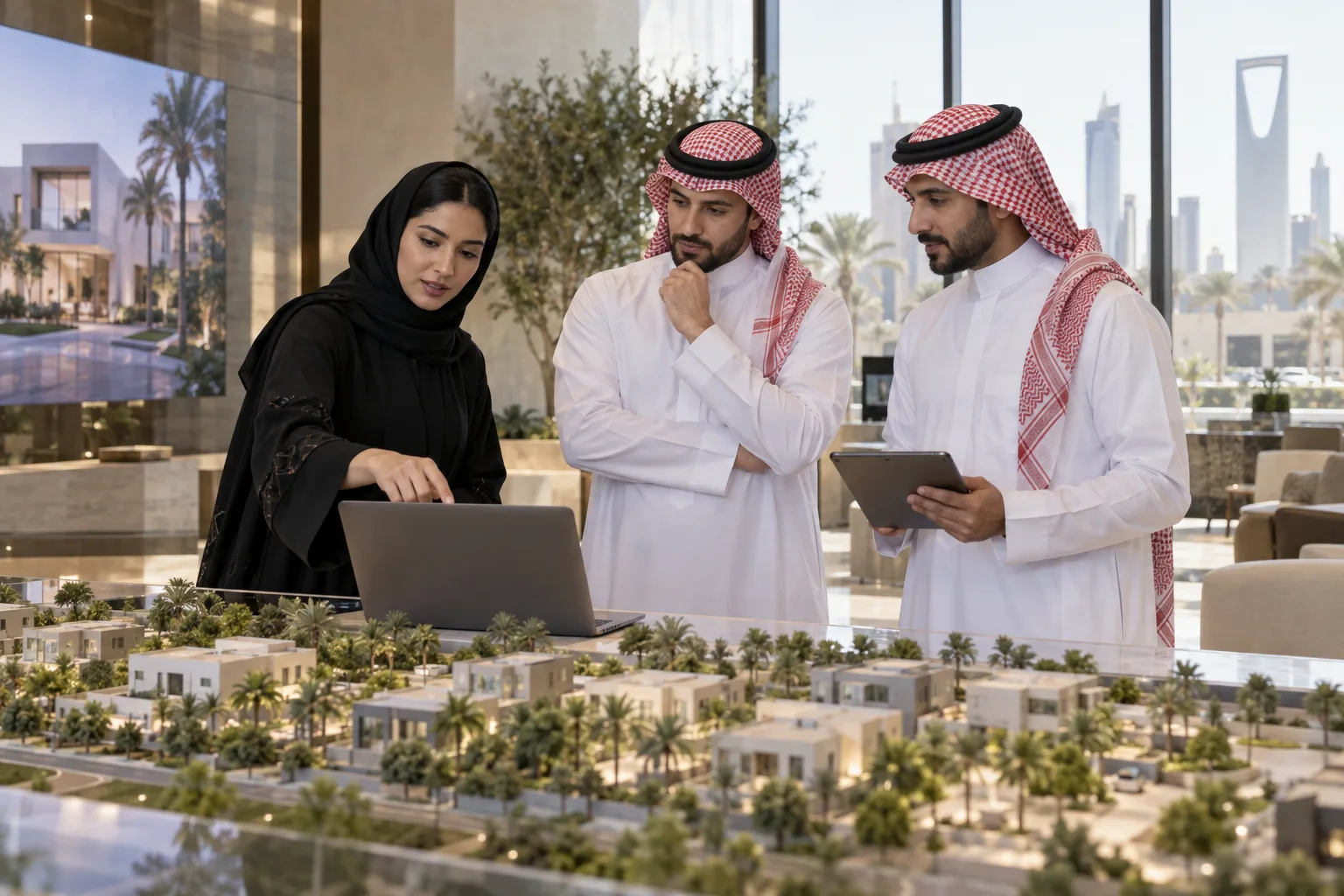 Riyadh real estate team reviewing a digital property marketing journey