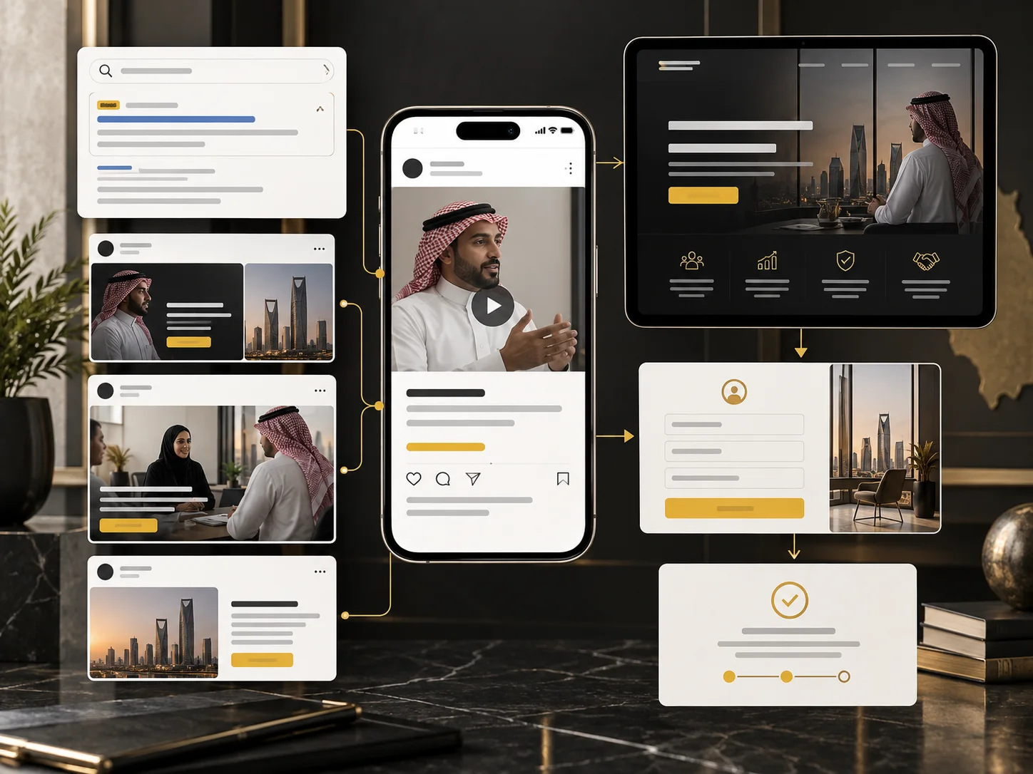 Concept showing a connected search, social and lead-generation campaign for Saudi Arabia