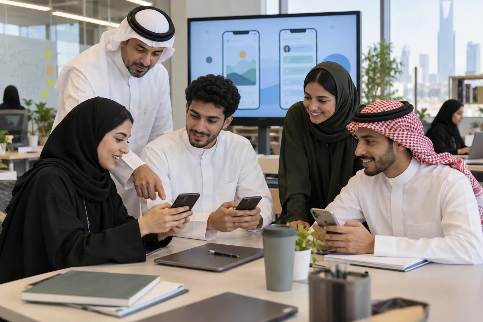 Saudi education technology team testing a mobile learning experience