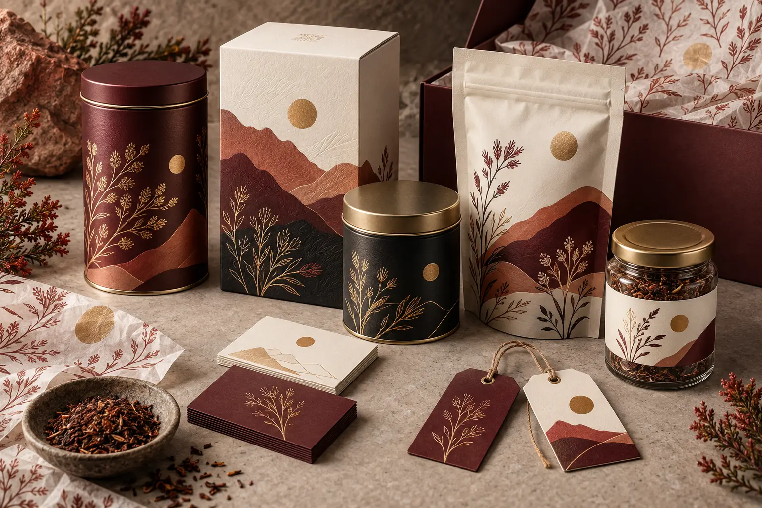 Concept branding and packaging system for a South African rooibos FMCG brand