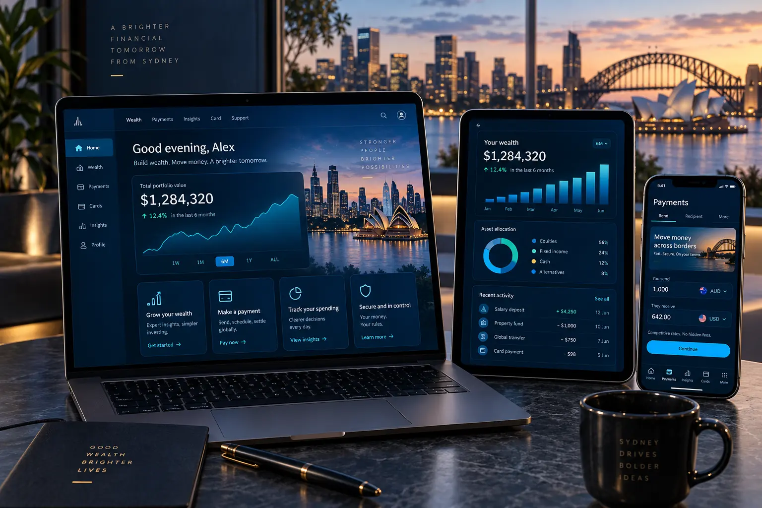 Concept responsive website mockups for a Sydney financial technology platform