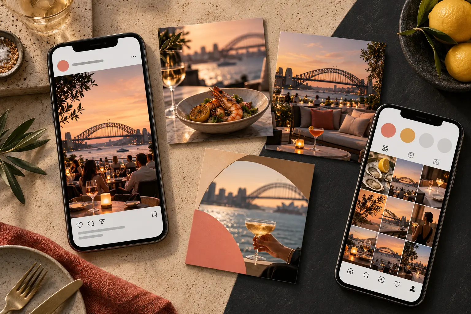 Concept social media campaign mockups for a Sydney hospitality and rooftop dining brand