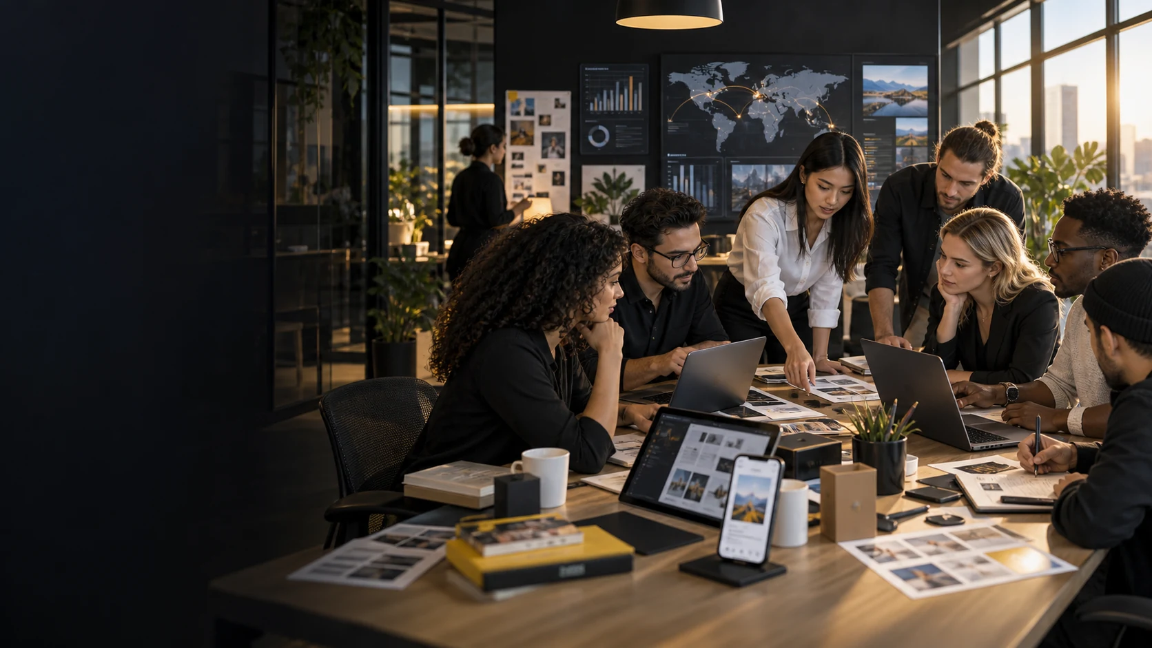 International digital marketing strategy team coordinating campaigns, websites and technology across world markets