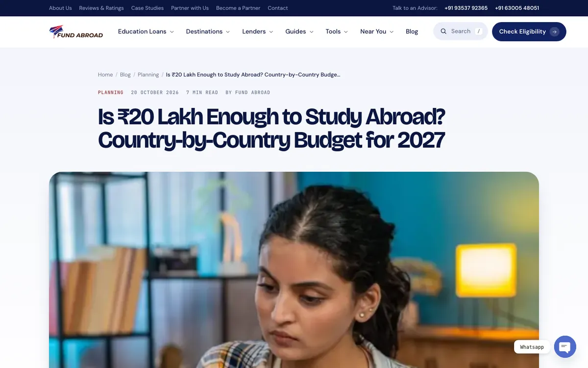 Fund Abroad website redesign case study: a new blog post page with breadcrumb, category, date and reading time above the headline
