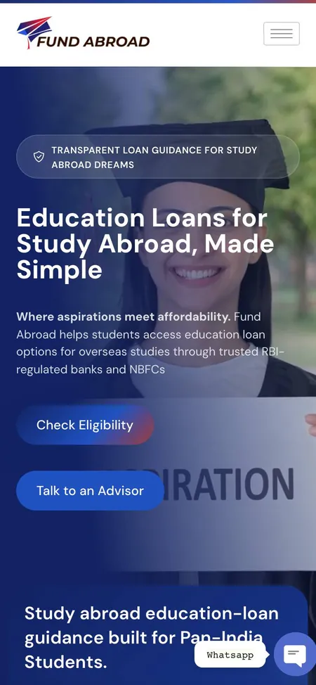 Fund Abroad website redesign case study: the old fundabroad.com homepage on a phone