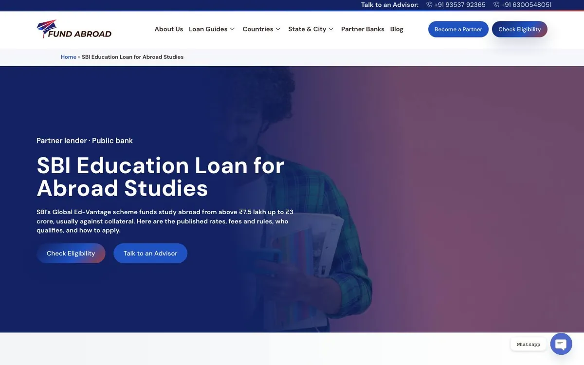 Fund Abroad website redesign case study: the old SBI education loan page