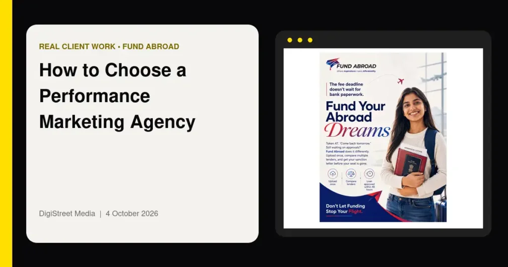 Fund Abroad performance marketing creative used to assess agency work