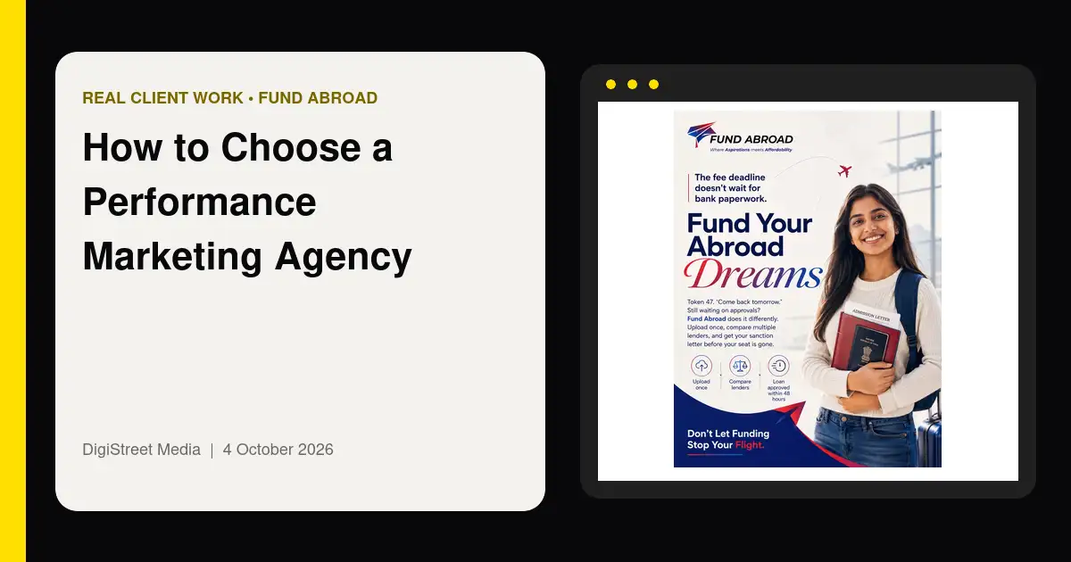 Fund Abroad performance marketing creative used to assess agency work
