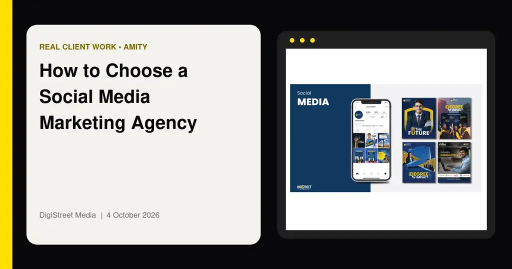 Amity social media creative used to assess agency work and production quality