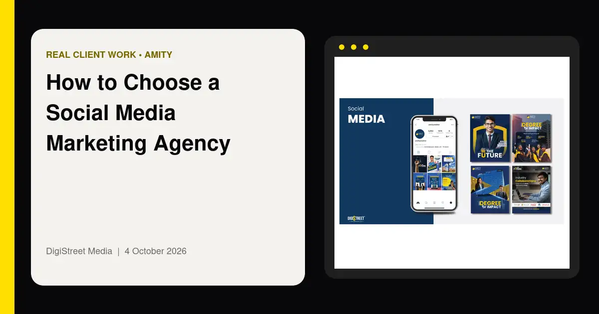 Amity social media creative used to assess agency work and production quality