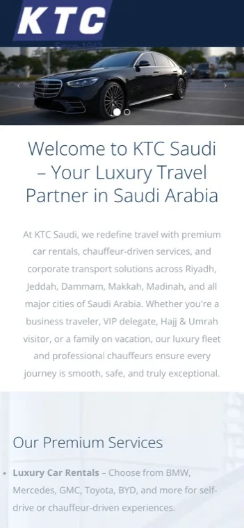 KTC India car rental website redesign case study: the previous template homepage on a phone