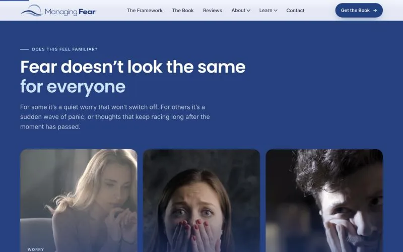 Managing Fear website redesign case study: the Does this feel familiar section with three short video tiles