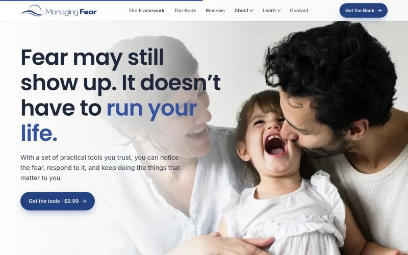 Managing Fear website redesign case study: a scroll reveal ending on a laughing family